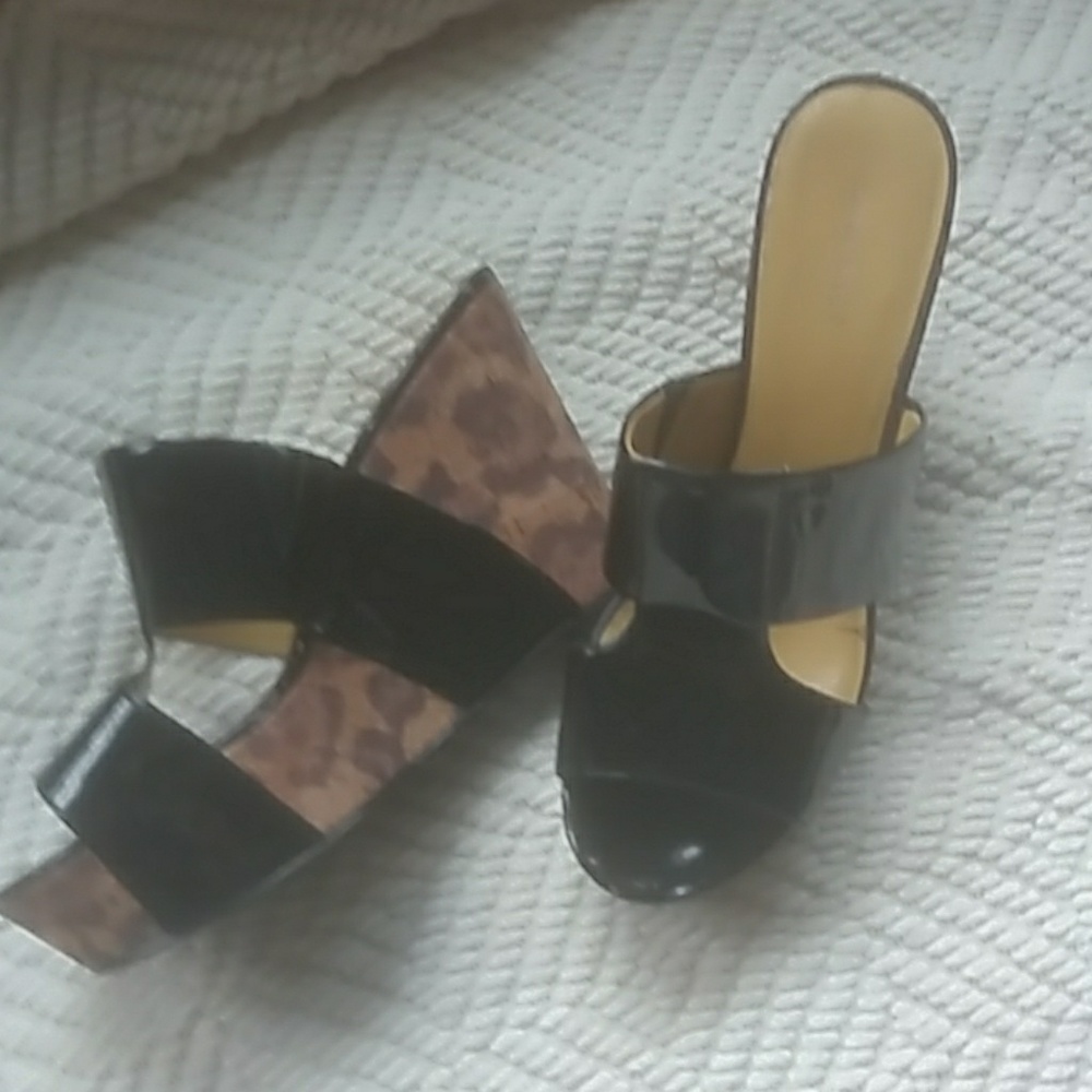 Nine West leopard and patent platform sandals